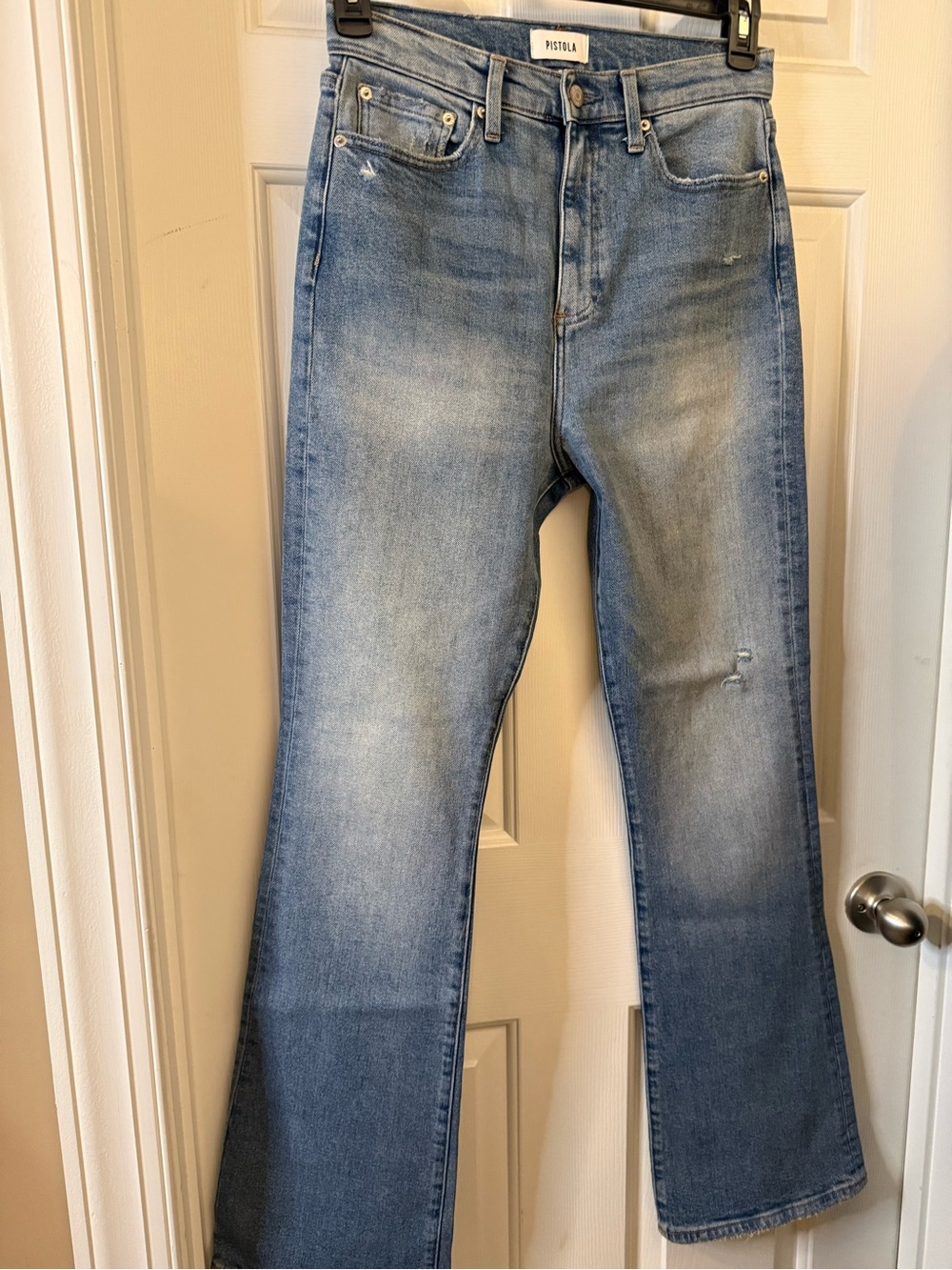pistola light wash high-rise flare jeans